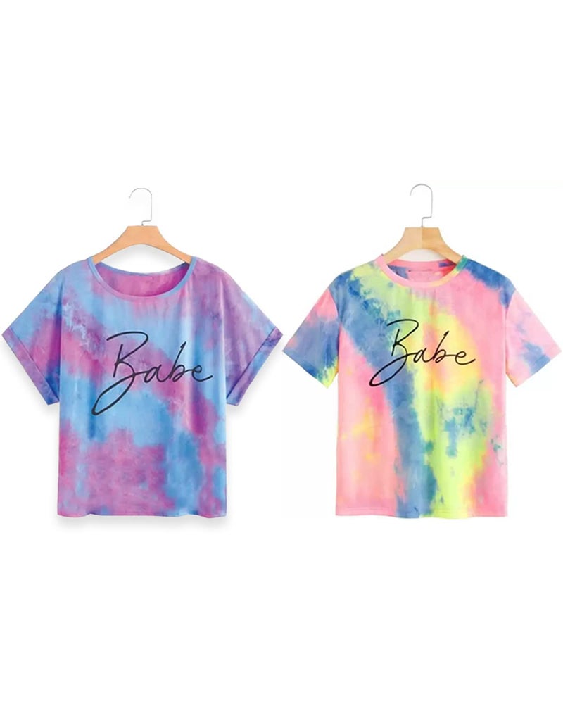 JUNEBERRY® Tie & Dye Printed Half Sleeve Round Neck Regular Fit T-Shirt Combo for Women (Pack of 2) - Image 1