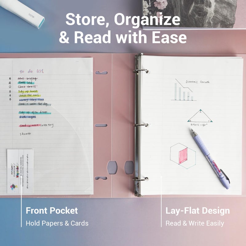 MUKAWA 1 Inch 3 Ring Binder, D-Ring Binder Holds 250 Sheets, PP Cover with Writable Spine Label, Lay-Flat Design, Letter Size 8.5x11, Lightweight for School, Office & Home Organization, 1 Pack, Pink - Image 3