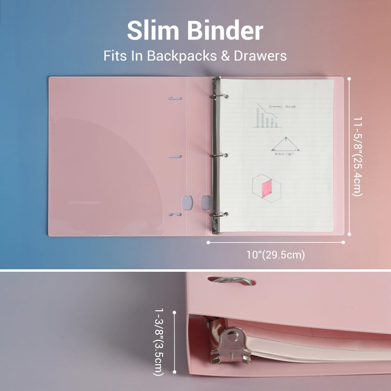 MUKAWA 1 Inch 3 Ring Binder, D-Ring Binder Holds 250 Sheets, PP Cover with Writable Spine Label, Lay-Flat Design, Letter Size 8.5x11, Lightweight for School, Office & Home Organization, 1 Pack, Pink - Image 2