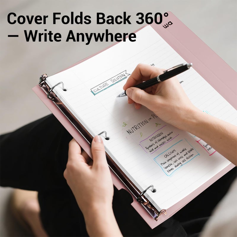 MUKAWA 1 Inch 3 Ring Binder, D-Ring Binder Holds 250 Sheets, PP Cover with Writable Spine Label, Lay-Flat Design, Letter Size 8.5x11, Lightweight for School, Office & Home Organization, 1 Pack, Pink - Image 5
