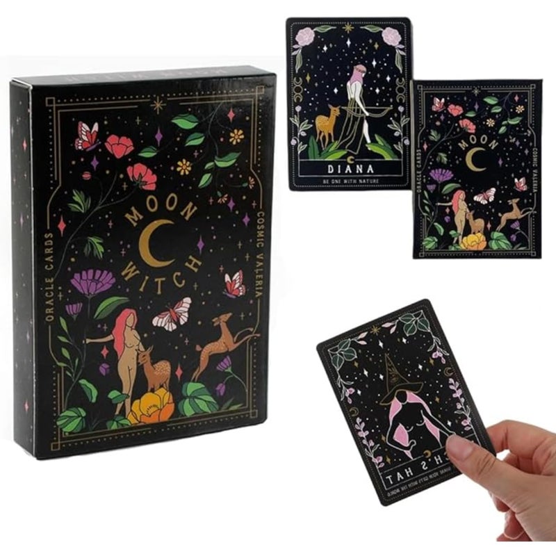 Flavizo 42 Pcs Card Tarot Deck for Beginners and Experts Black Oracle Cards Set with Meanings for Divination Fortune Telling and Spiritual Reading - Image 1