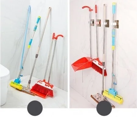 BarkoFix 4 Pieces Rear Gold Color Mop Broom Brush and Mop Hanger Handle Holder Mop Holder