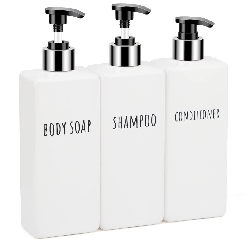 Segbeauty Segbeauty Square Soap Dispenser Refillable 3pcs 169oz Plastic Pump Bottles 500ml Empty Reusable Modern Bathroom Kitchen Liquid Container Set for Dispensing Shampoo Conditioner Body Soap White 