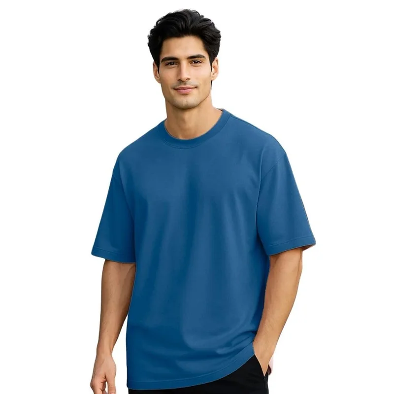 NOBERO Men's Blue Oversized Cotton T-Shirt