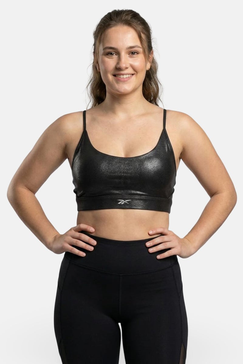 Reebok Women Brand Logo Padded Training Bralette, Black - Image 1