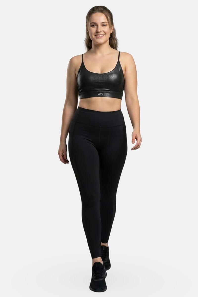 Reebok حمالة صدر تدريب مبطنة بشعار الماركة للنساء، أسود - Image 5