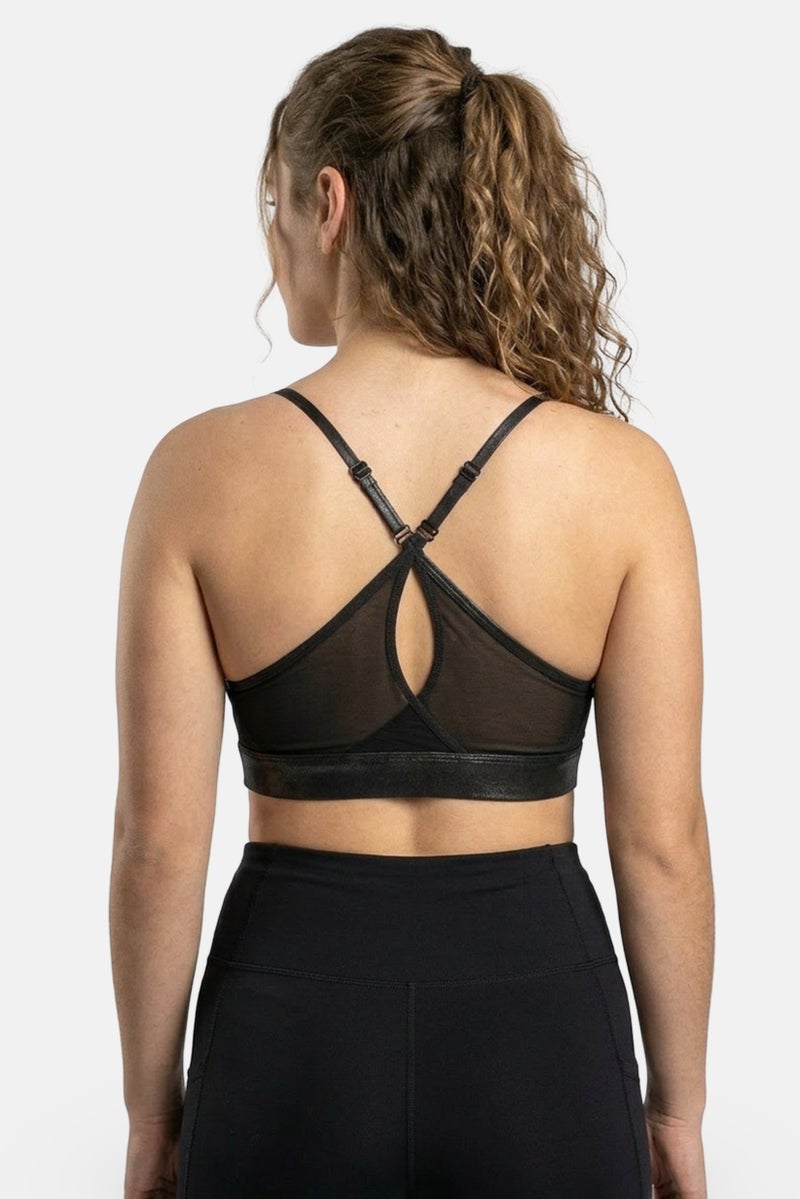 Reebok حمالة صدر تدريب مبطنة بشعار الماركة للنساء، أسود - Image 3