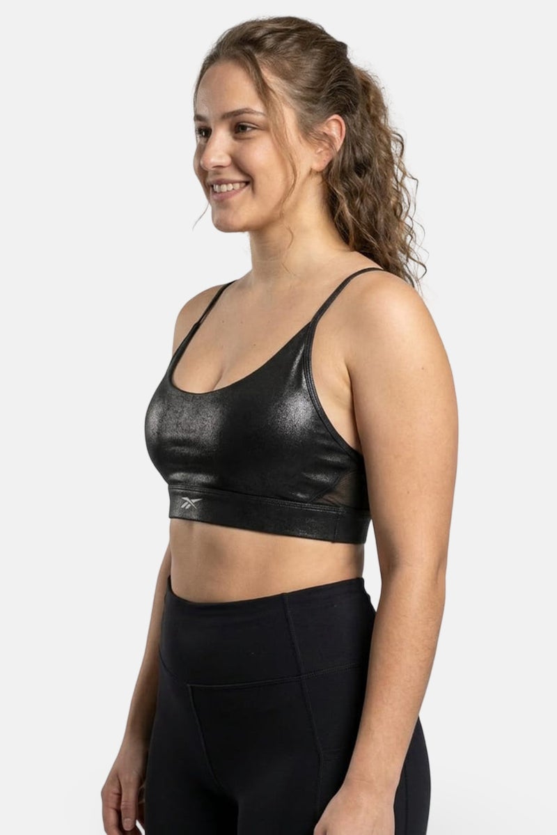 Reebok حمالة صدر تدريب مبطنة بشعار الماركة للنساء، أسود - Image 2