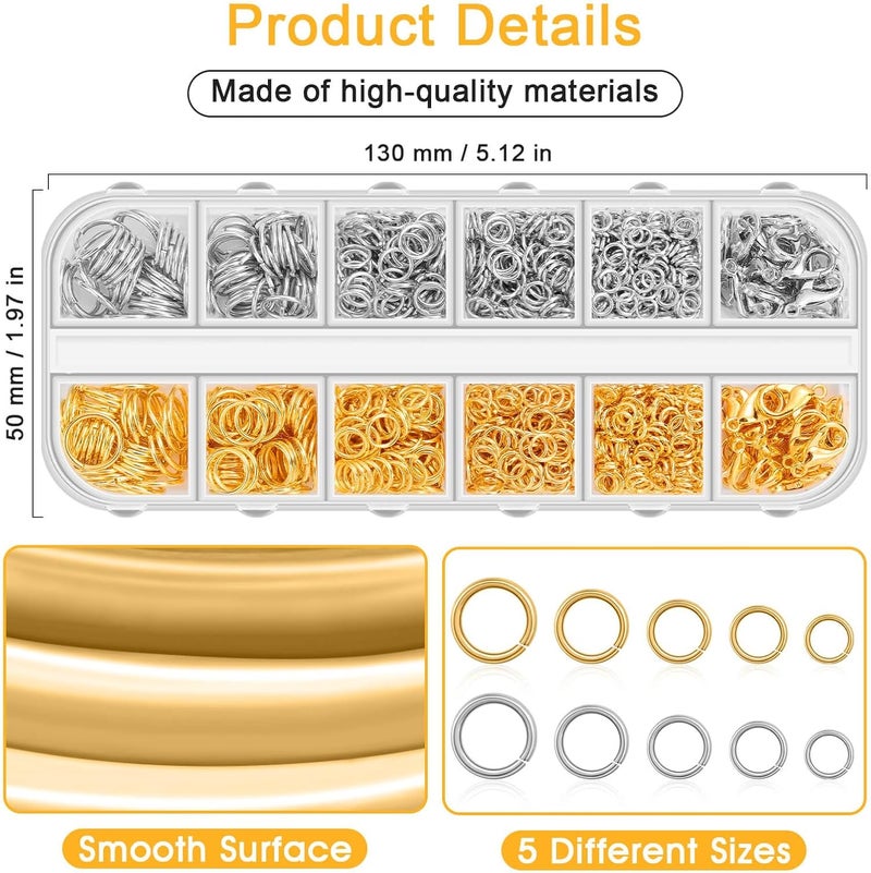 anezus Jump Rings for Jewelry Making Supplies and Necklace Repair with Jump Ring Pliers and Open Jump Ring(1200Pcs Silver and Gold) - Image 4