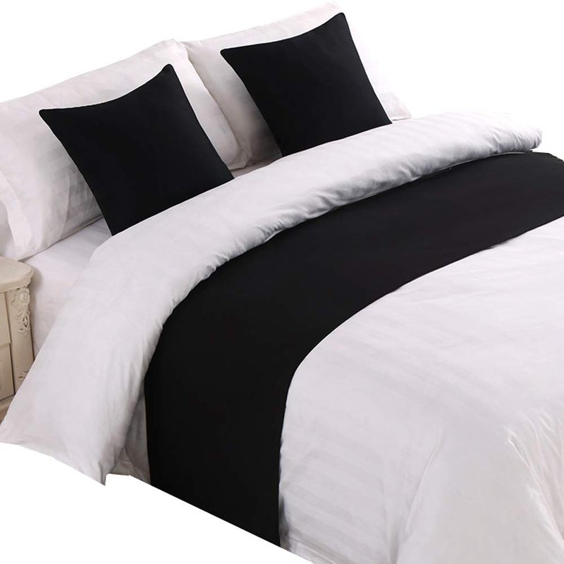 Mengersi Mengersi Solid Bed Runner Scarf Protector Slipcover Bed Decorative Scarf for Bedroom Hotel Wedding Room FullQueen Black 