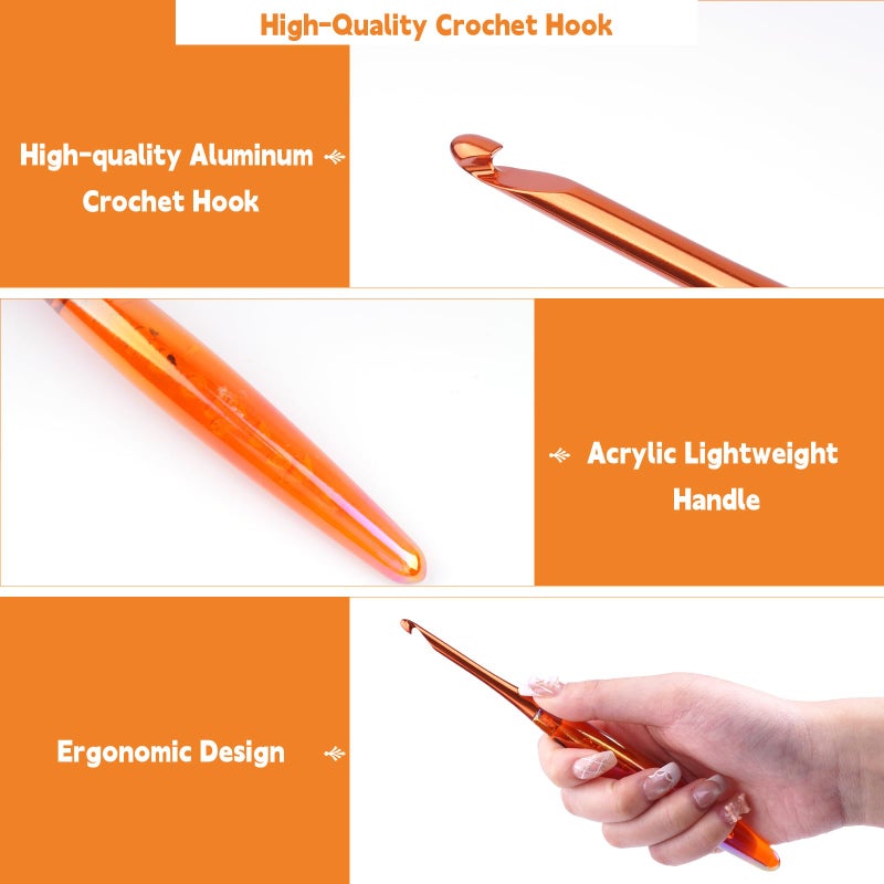BsHooker 4mm Crochet Hook,Inline Crochet Hook with Ergonomic Acrylic Handle for Arthritic Hands,Extra Long Knitting Needles for Crocheting Yarn,Stainless Steal Polished Hook Head for Beginner - Image 4