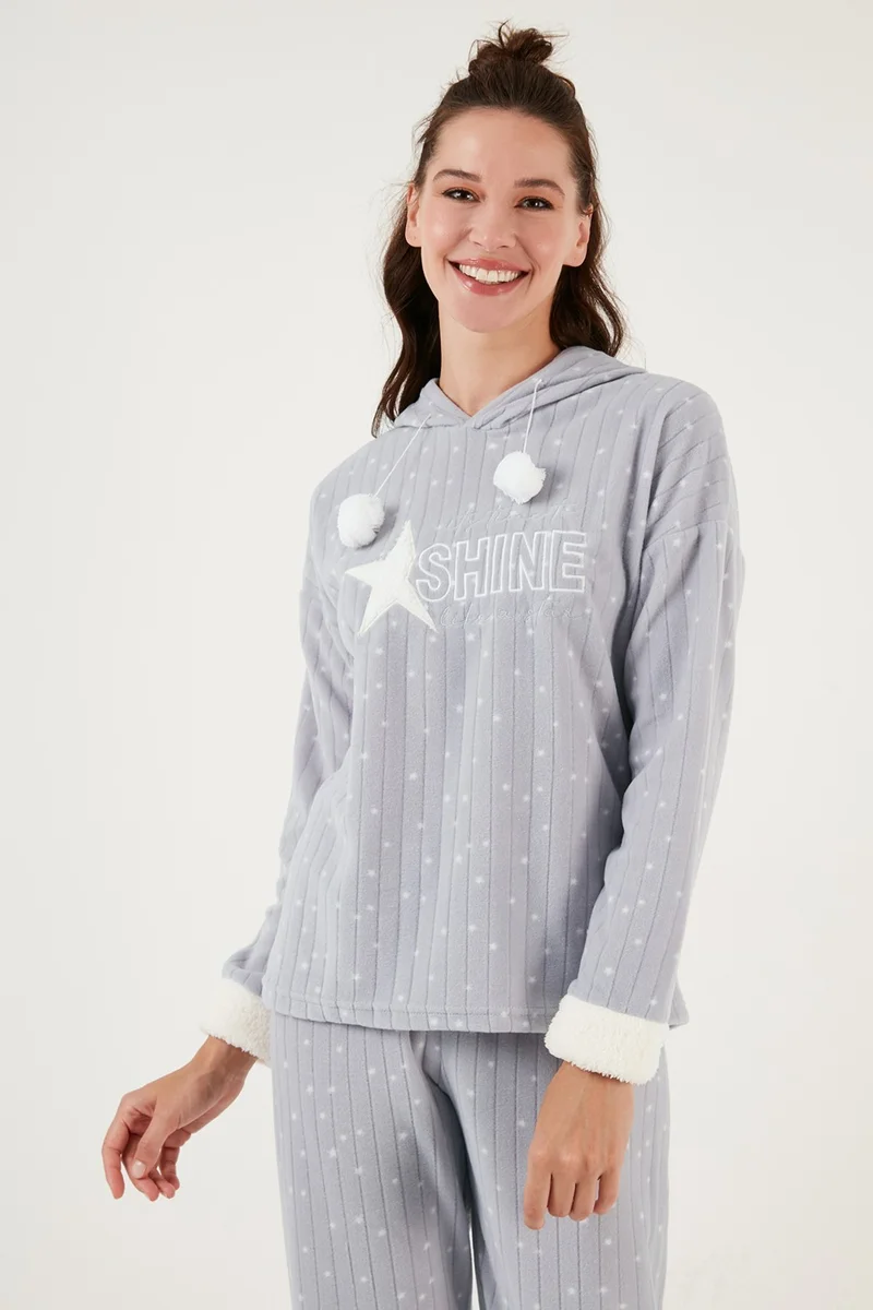 Lela Patterned Regular Fit Hooded Fleece Pajama Set Women's Pajama Set 6571004