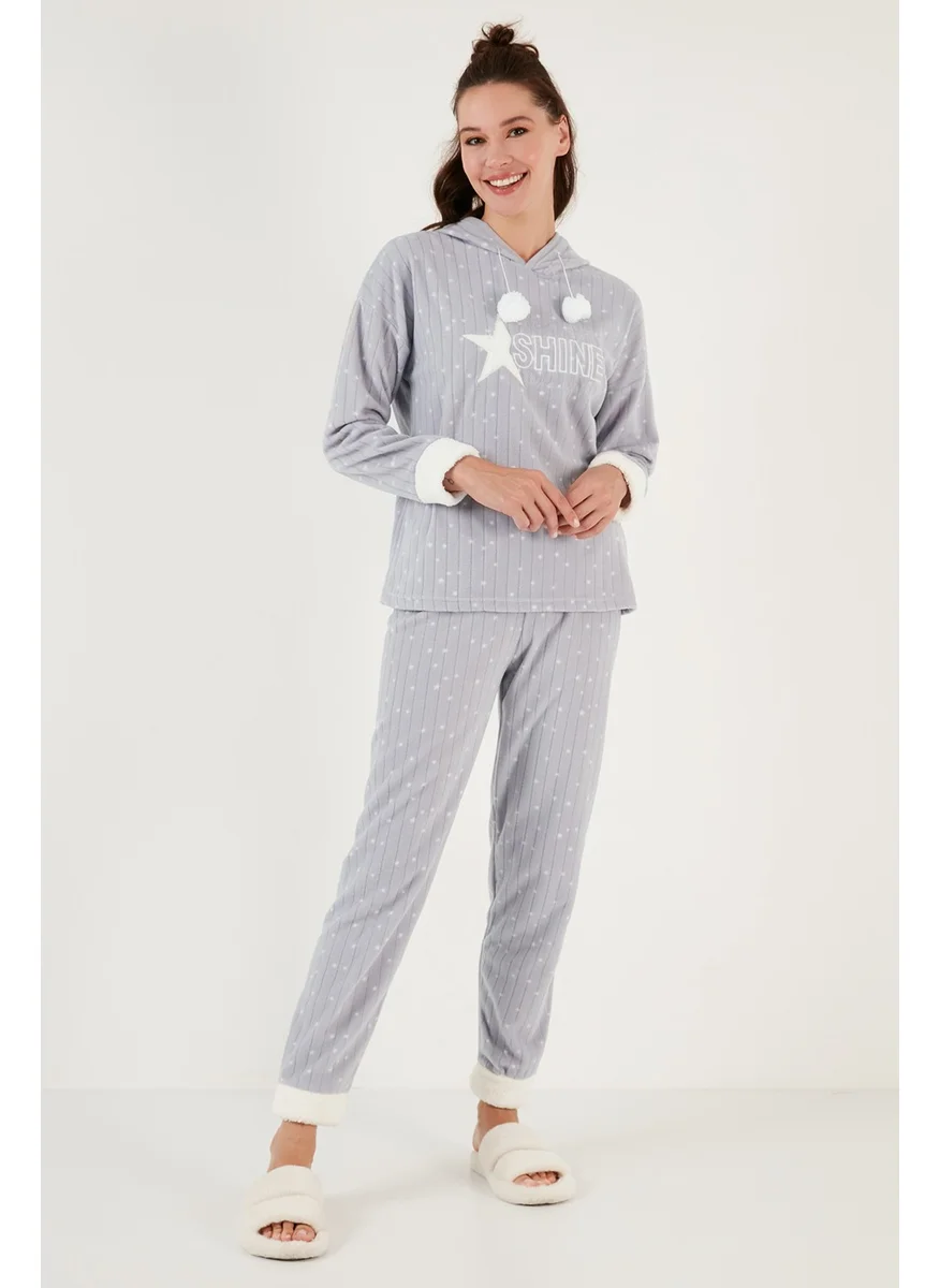 Lela Patterned Regular Fit Hooded Fleece Pajama Set Women's Pajama Set 6571004