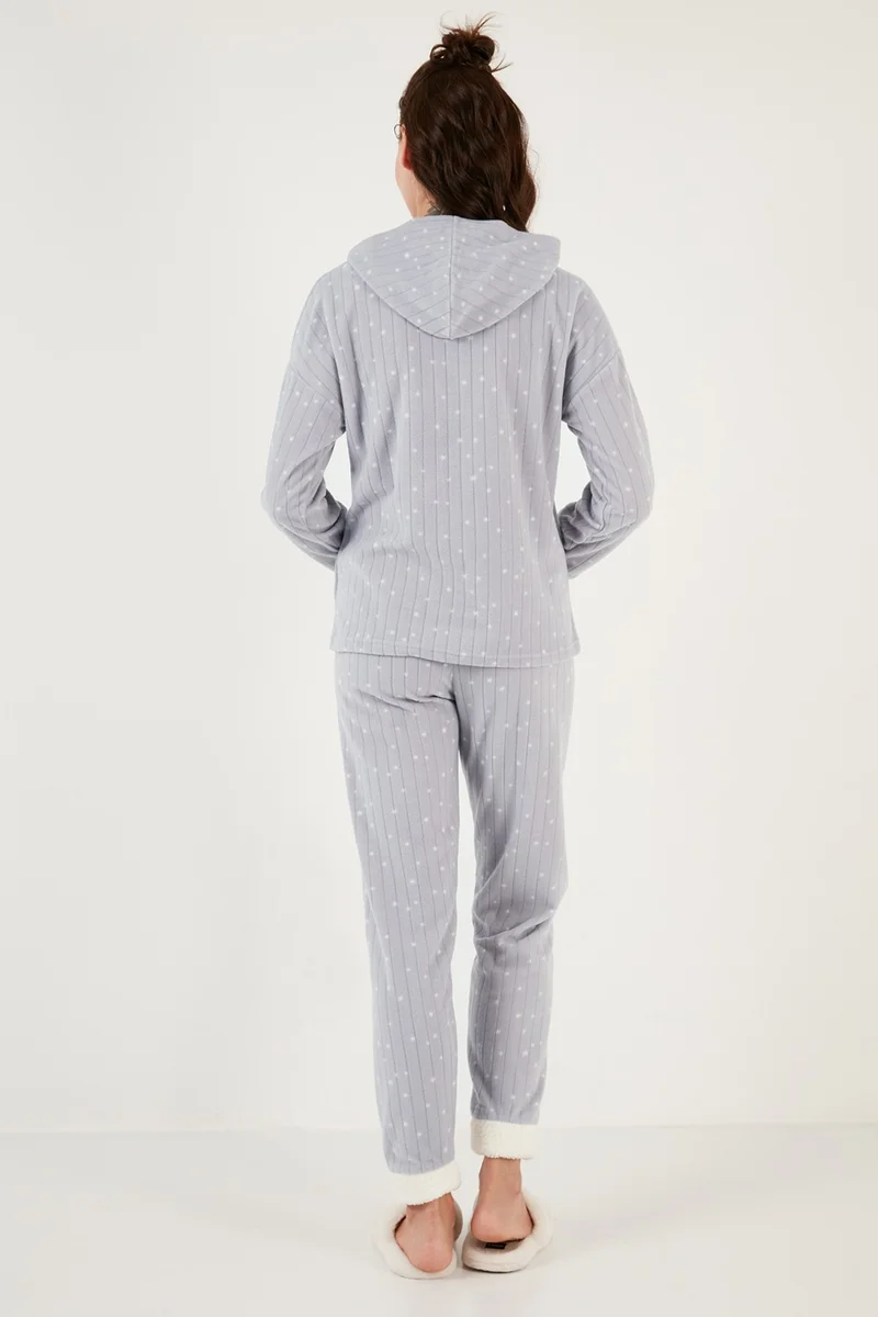 Lela Patterned Regular Fit Hooded Fleece Pajama Set Women's Pajama Set 6571004