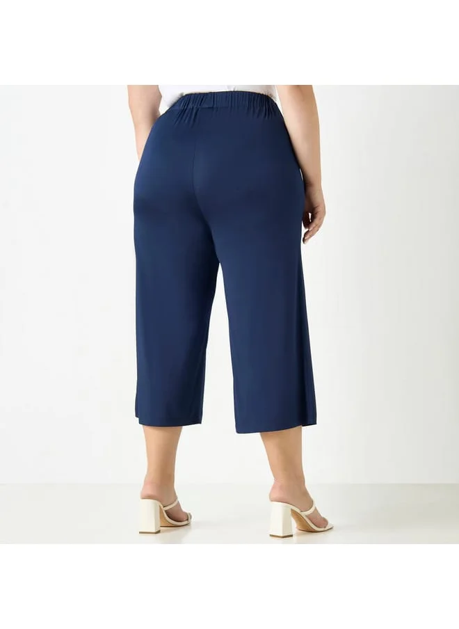 Ulla Popken Plus Size Ulla Popken Solid Culottes with Elasticated Waistband and Pockets