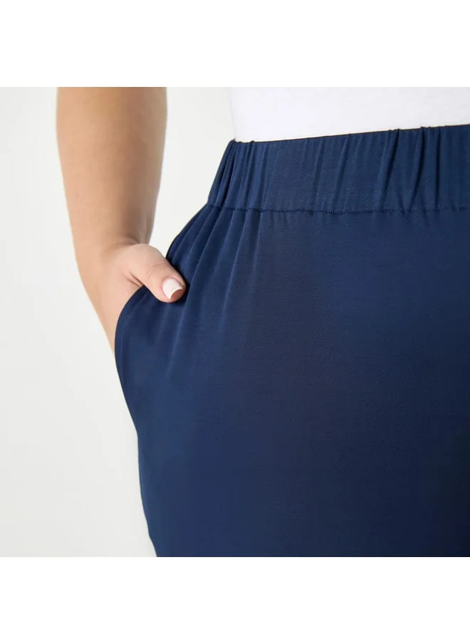 Ulla Popken Plus Size Ulla Popken Solid Culottes with Elasticated Waistband and Pockets