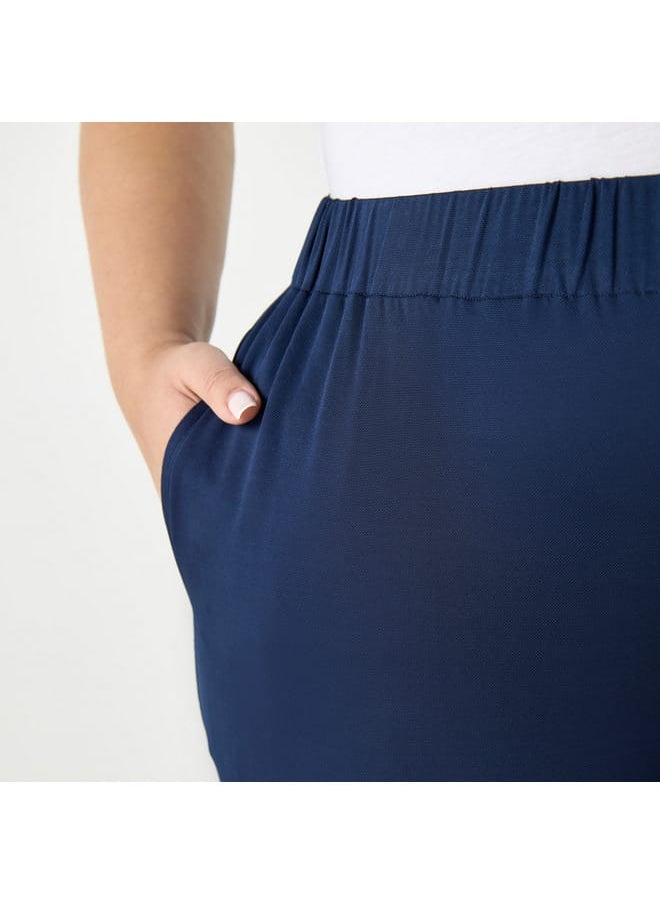 Ulla Popken Plus Size Ulla Popken Solid Culottes with Elasticated Waistband and Pockets  - Image 4