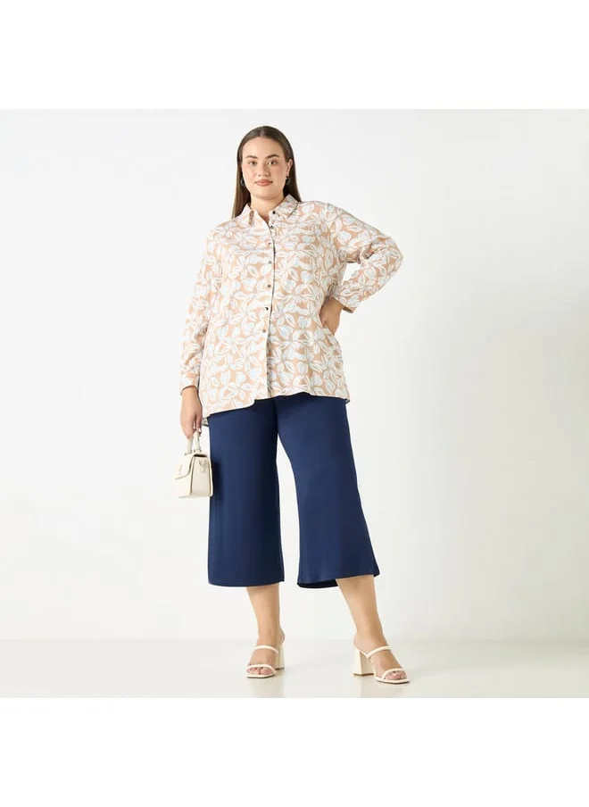 Ulla Popken Plus Size Ulla Popken Solid Culottes with Elasticated Waistband and Pockets