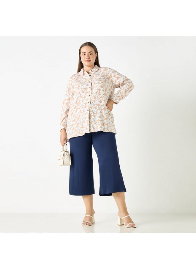 Ulla Popken Plus Size Ulla Popken Solid Culottes with Elasticated Waistband and Pockets  - Image 2