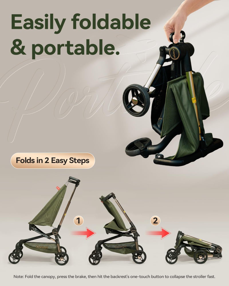Oneye Travel Stroller for Airplane, Ultra Lightweight Baby Stroller for Toddlers with Canopy, Foldable & Compact Strollers with Jumbo Seat & Large Storage Basket,10.19lb,Stable & One-Hand Fold, Green - Image 4