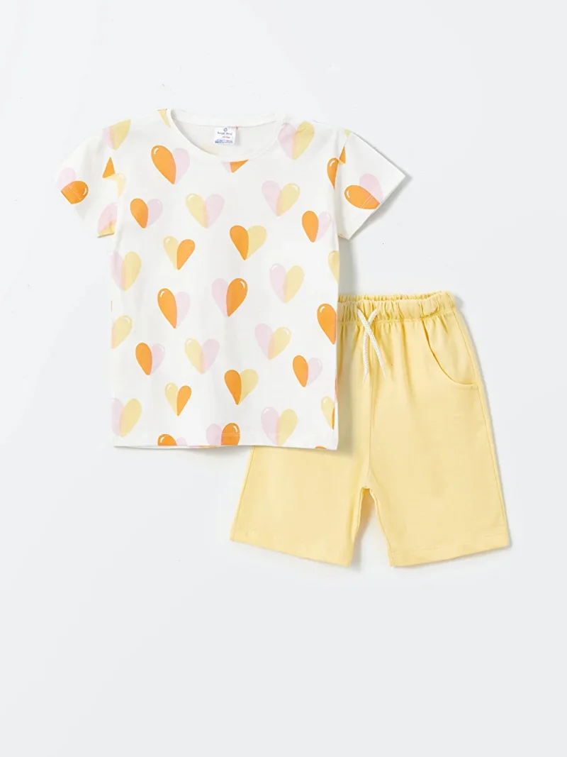 Luggi Baby Girl Heart Patterned Shorts Set 2-7 Years Yellow