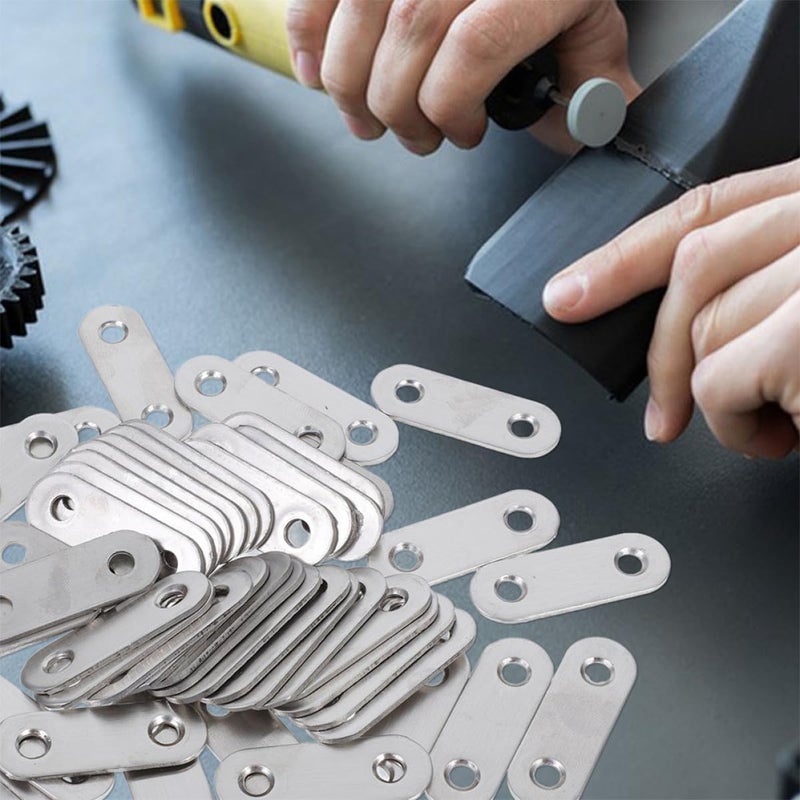 40pcs Stainless Steel Flat Straight Bracket Metal Mending Plates Heavy Duty Repair Brace Plates for Wood Furniture Cabinet Shelves 16x50mm - Image 4