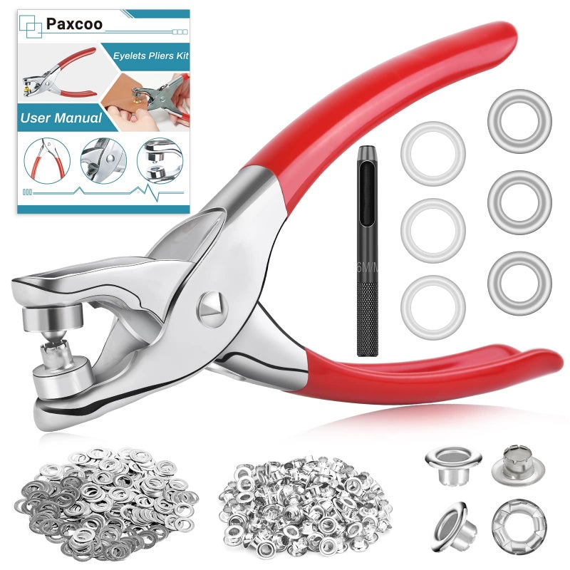 PAXCOO 803Pcs Grommet Tool Kit 6mm 1/4 Inch(Inside Hole Size) Eyelet Kit with 400Pcs Eyelets Grommets, 400Pcs Washers and Grommet Eyelet Pliers for Leather/Belt/Shoes/Crafts - Image 1