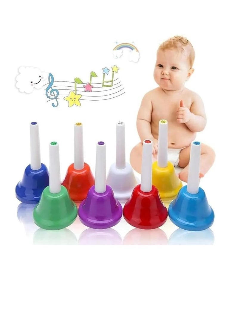 Megarya Percussions 8-Note Colorful Metal Hand Bell Handbells Set Musical Instrument Toy for Kids Children Festival Gifts  - Image 1