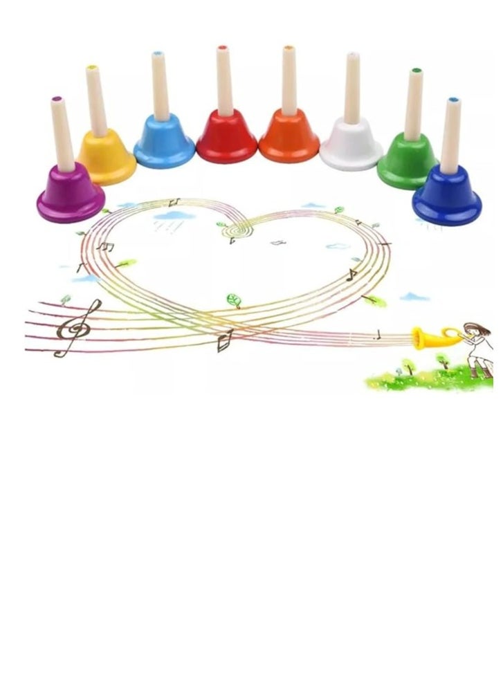 Megarya Percussions 8-Note Colorful Metal Hand Bell Handbells Set Musical Instrument Toy for Kids Children Festival Gifts  - Image 3