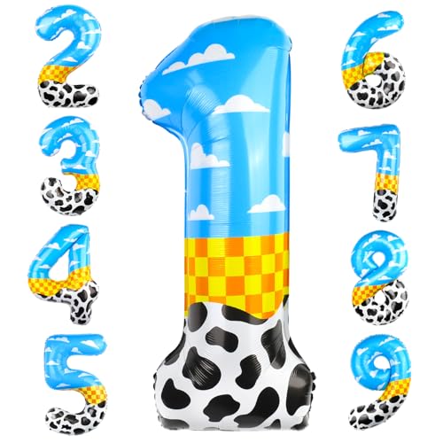 AXBMM 40 Inch Number 1 Balloon Blue Clouds Cartoon Story Balloons Toy Inspired Story Party Supplies for Birthday Garland Arch Kit Farm Favor Number 1 - Image 1