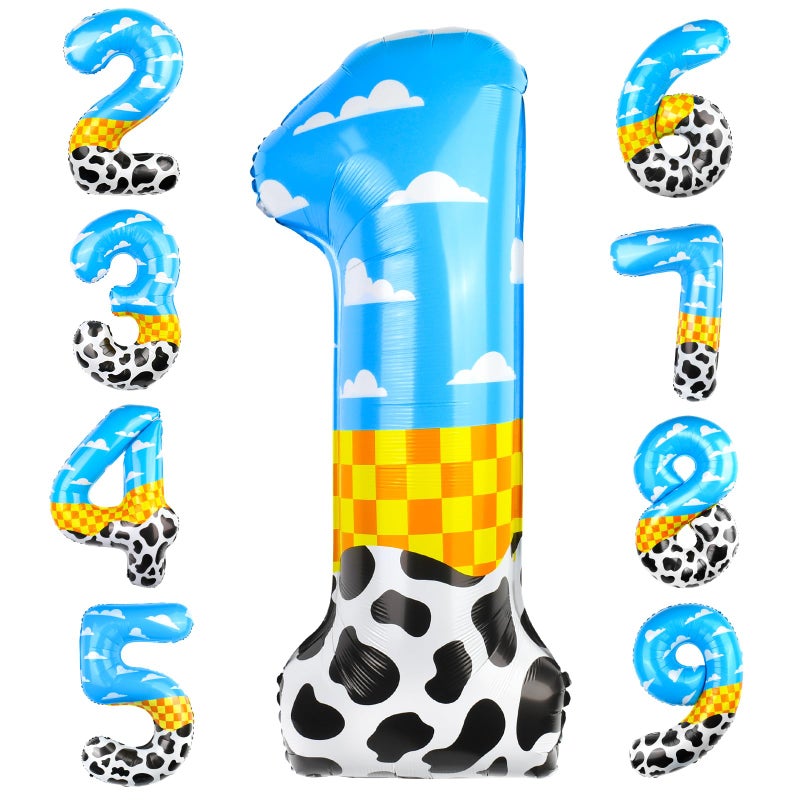 AXBMM 40 Inch Number 1 Balloon Blue Clouds Cartoon Story Balloons Toy Inspired Story Party Supplies for Birthday Garland Arch Kit Farm Favor Number 1 - Image 2