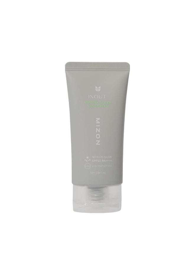 Mizon Inout Watery Sheer Sunscreen SPF50 PA++++ Ultra Moisturising - 24-Hour Sun Protection - Suitable for Acne/Sensitive Skin - 100% Vegan - 50 ml - Image 1