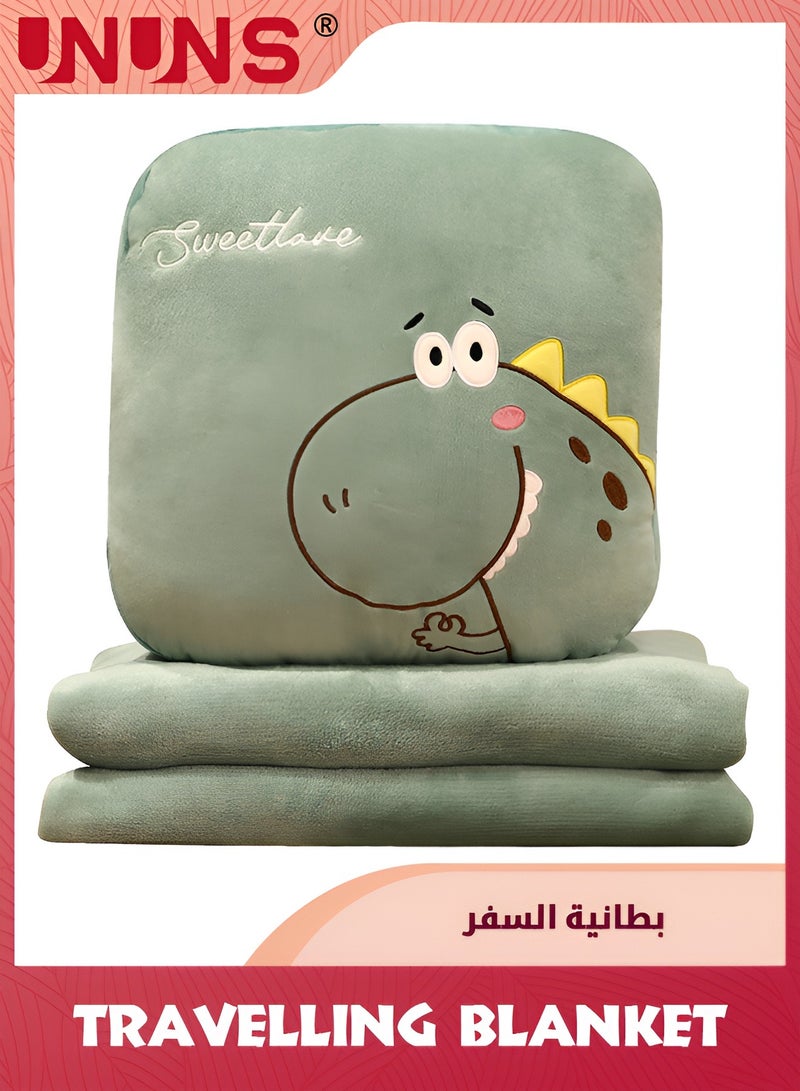 UNUNS 15" Stuffed Dinosaur Travel Blanket and Pillow Set,3 In 1 Plush Stuffed Hugging Pillow With Pillow Blanket For Kids Gift Travel Airplane Train Bed Office Nap  - Image 1