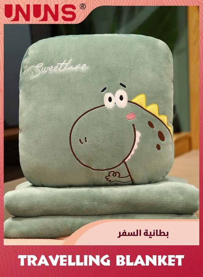 UNUNS 15" Stuffed Dinosaur Travel Blanket and Pillow Set,3 In 1 Plush Stuffed Hugging Pillow With Pillow Blanket For Kids Gift Travel Airplane Train Bed Office Nap  - Image 2