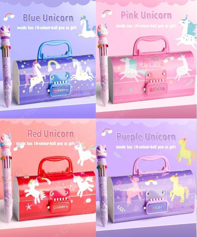 Rahasya Enterprise Pen & Pencil Box-Suitcase Style Password Lock Pencil Case,Multi-Layer Pencil Box for Kids, Boys, Girls, Stationary Organizer Case for Kids (Pink Unicorn Pen & Pencil Box) - Image 5