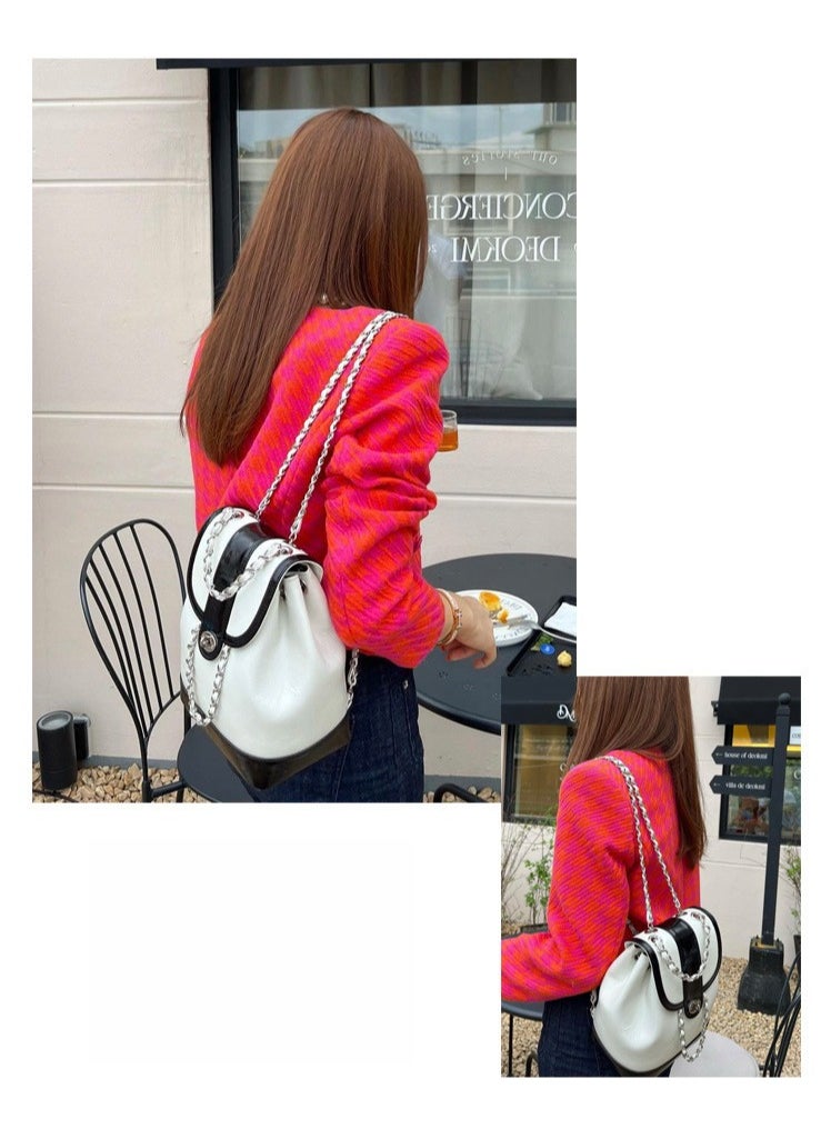 Generic Xiaoxiangfeng Women's Korean Leather Chain Backpack Flap Buckle Design For Large Capacity Handbag Fashionable And Versatile Diamond Grid Chain Exquisite Backpack  - Image 2
