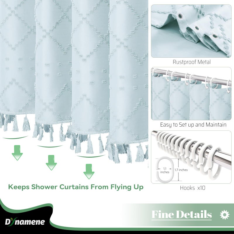 Dynamene ستارة دش دش Dynamene stall 54 × 78 بوصة بوهو معنقدة ستائر دش مخطط مخطط للحمام الحمام مجموعة الستار الدش مع 10 خطافات قابلة للغسل الأزرق - Image 4