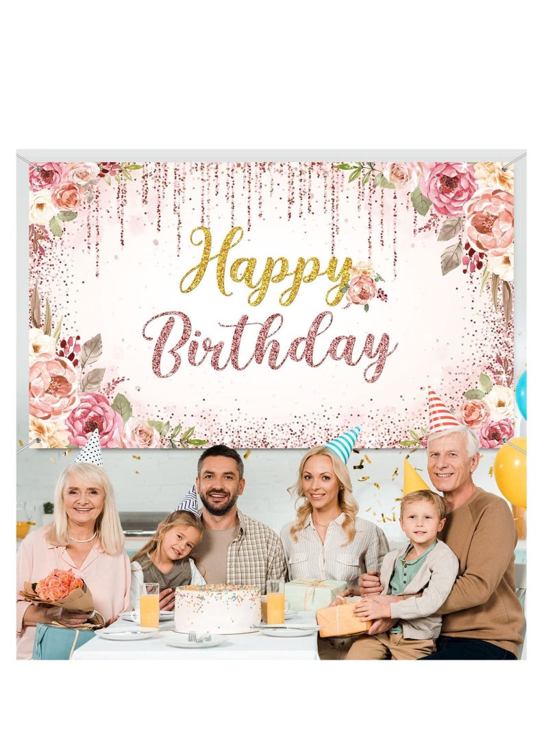 Rose Gold Happy Birthday Background, Glitter Birthday Background Sign, Banner, Birthday Party Supplies Photo Background, Girls Ladies Pink and Gold Birthday Party Decoration Supplies (71x 47 inch) - Image 2