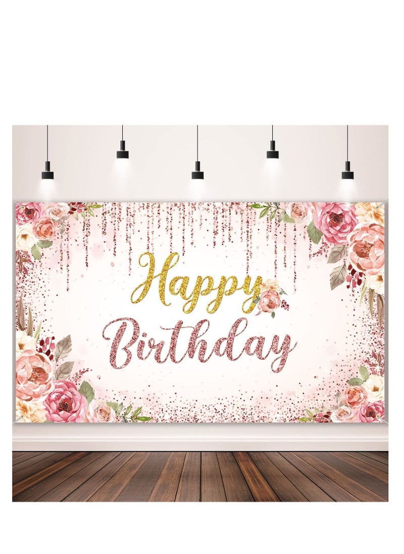 Rose Gold Happy Birthday Background, Glitter Birthday Background Sign, Banner, Birthday Party Supplies Photo Background, Girls Ladies Pink and Gold Birthday Party Decoration Supplies (71x 47 inch) - Image 1