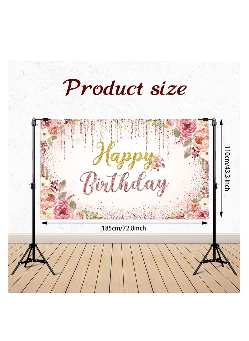 Rose Gold Happy Birthday Background, Glitter Birthday Background Sign, Banner, Birthday Party Supplies Photo Background, Girls Ladies Pink and Gold Birthday Party Decoration Supplies (71x 47 inch) - Image 5
