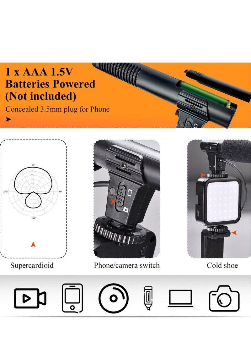 مصباح فيديو LED "Like Me" للتدوين بالفيديو + ميكروفون + حامل للهاتف المحمول + مقبض يد/حامل ثلاثي صغير متوافق مع الهواتف الذكية لـ TikTok وYoutube والبث المباشر والاجتماعات - Image 5