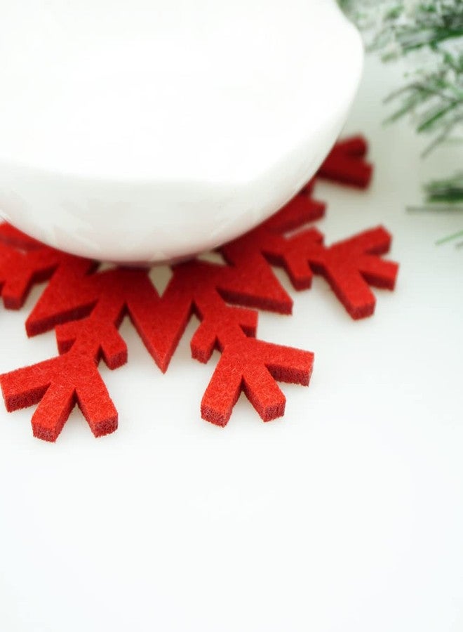 SaktopDeco 10PCS Red Snowflake Felt Coasters Set Christmas Drink Coasters Cup Mat for Christmas Winter Party Decoration - Image 4