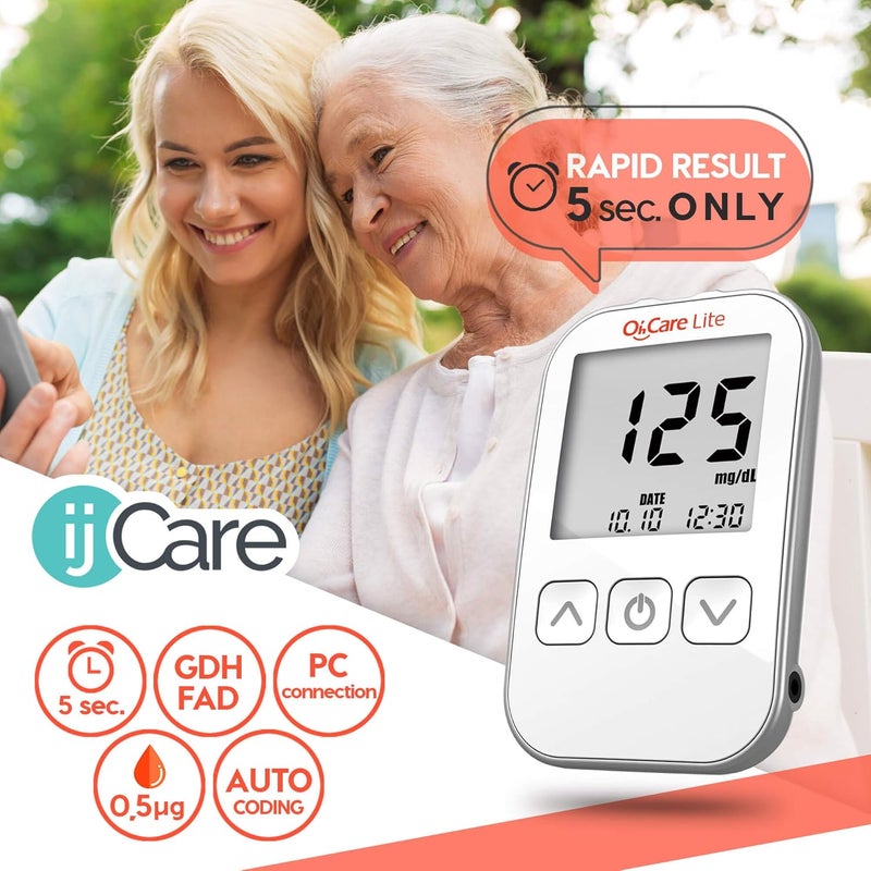 ijCare جهاز قياس سكر الدم OhCare Lite شرائط اختبار الجلوكوز وإبر الوخز لاختبار الدم مستلزمات السكري دقيقة وبأسعار معقولة 50 شريط 100 إبرة - Image 3