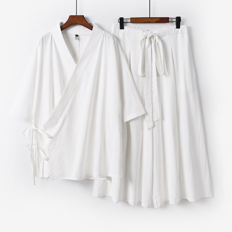 Men's Linen Hanfu Taoist Robe Two-Piece Set Chinese Style Tang Suit Outerwear - Image 2