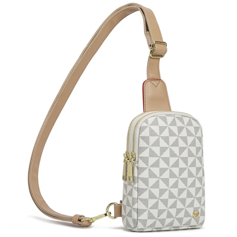 INICAT Travel Small Sling Bag Leather Crossbody Bags for Women Fanny Packs Cross Body Bag for Woman Cross Body Purses(White Blue Checkered) - Image 1
