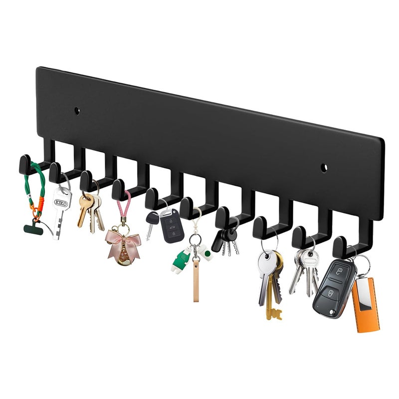 Hoomast Key Holder Wall Mount with 10 Hooks - Key Rack Organizer for Entryway, Kitchen & Office, Screw-in Mounting 1 Pack 14 Inch - Image 1