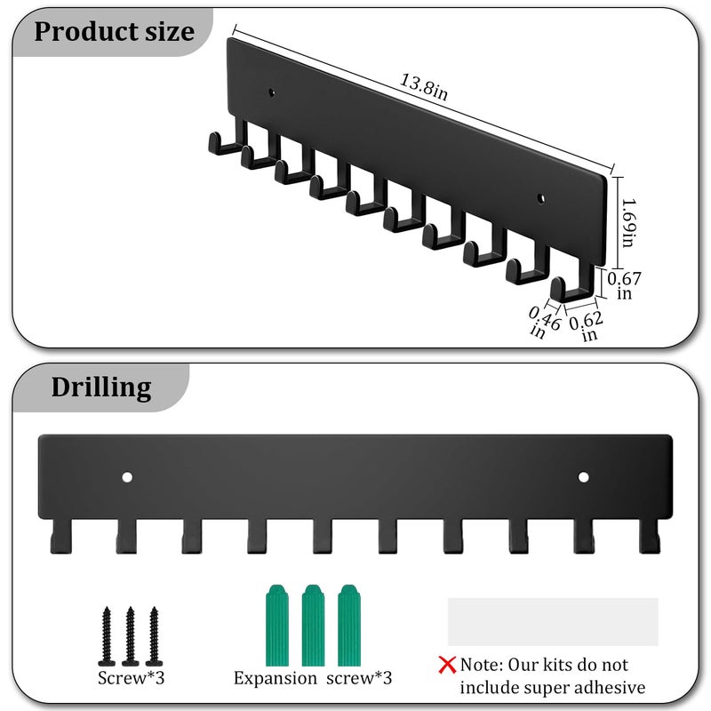 Hoomast Key Holder Wall Mount with 10 Hooks - Key Rack Organizer for Entryway, Kitchen & Office, Screw-in Mounting 1 Pack 14 Inch - Image 4