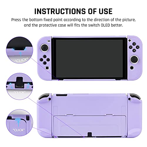 GLDRAM Case for Nintendo Switch OLED Model 2021 with Screen Protector and 4 PCS Thumb Caps, Protective Hard Cover for Switch OLED Console & JoyCon - Ultra-Slim & Flip Shell (Purple) - Image 3