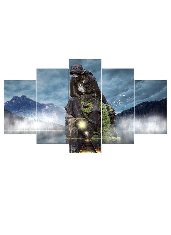KARTIK KARTIK™ Digital Sea Sculpture Print 5 Panel Wall Decor Wall Art Wooden Painting Wallpapers for Home, Office & Gift(30 x 17.5 Inches)  - Image 1
