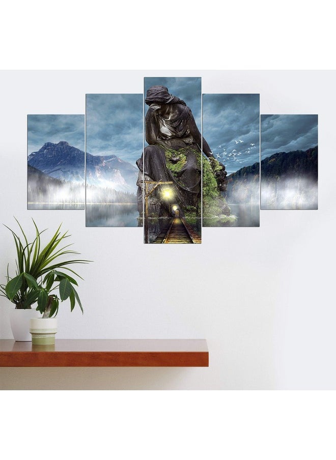 KARTIK KARTIK™ Digital Sea Sculpture Print 5 Panel Wall Decor Wall Art Wooden Painting Wallpapers for Home, Office & Gift(30 x 17.5 Inches)  - Image 2